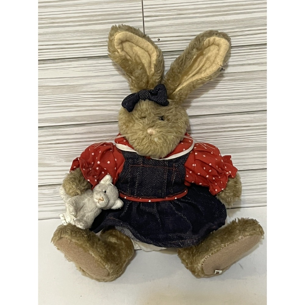 Boyds Bears Hare Rabbit EMILY BABBIT #9150-28 Plush Mom‎ Baby Cat Kitten